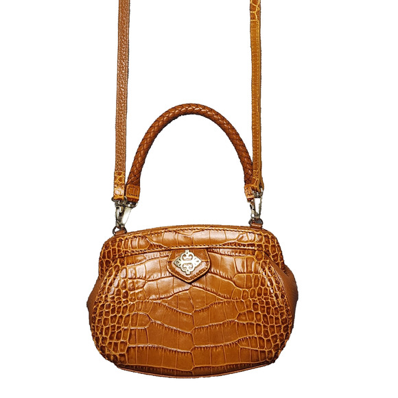 Vintage Brighton Norah Mini Crossbody Brown Leather Crocodile Embossed 2 Straps - Picture 2 of 12
